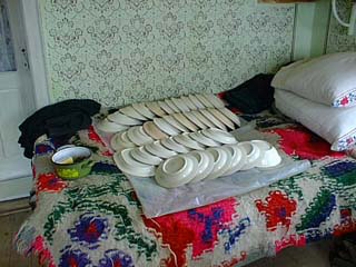 Wall plates drying on the bed